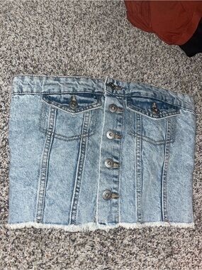 Factorie Light Blue Denim Button-Front Strapless Top